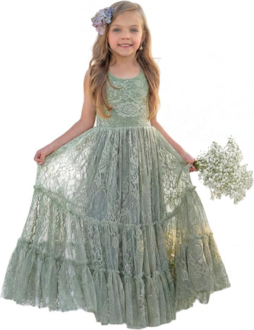 Flower Girl Dress Ruffle Lace Boho Toddler Dresses Sleeveless