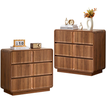 Fluted 3 Drawer Dresser, Walnut, 31.5" Wide, Mid Century Modern
