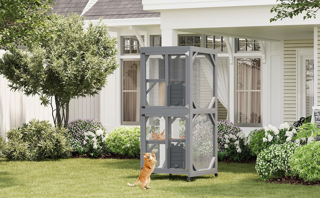 68" Outdoor Wooden Catio for Cats - Grey (172.7 * 82 * 79cm)