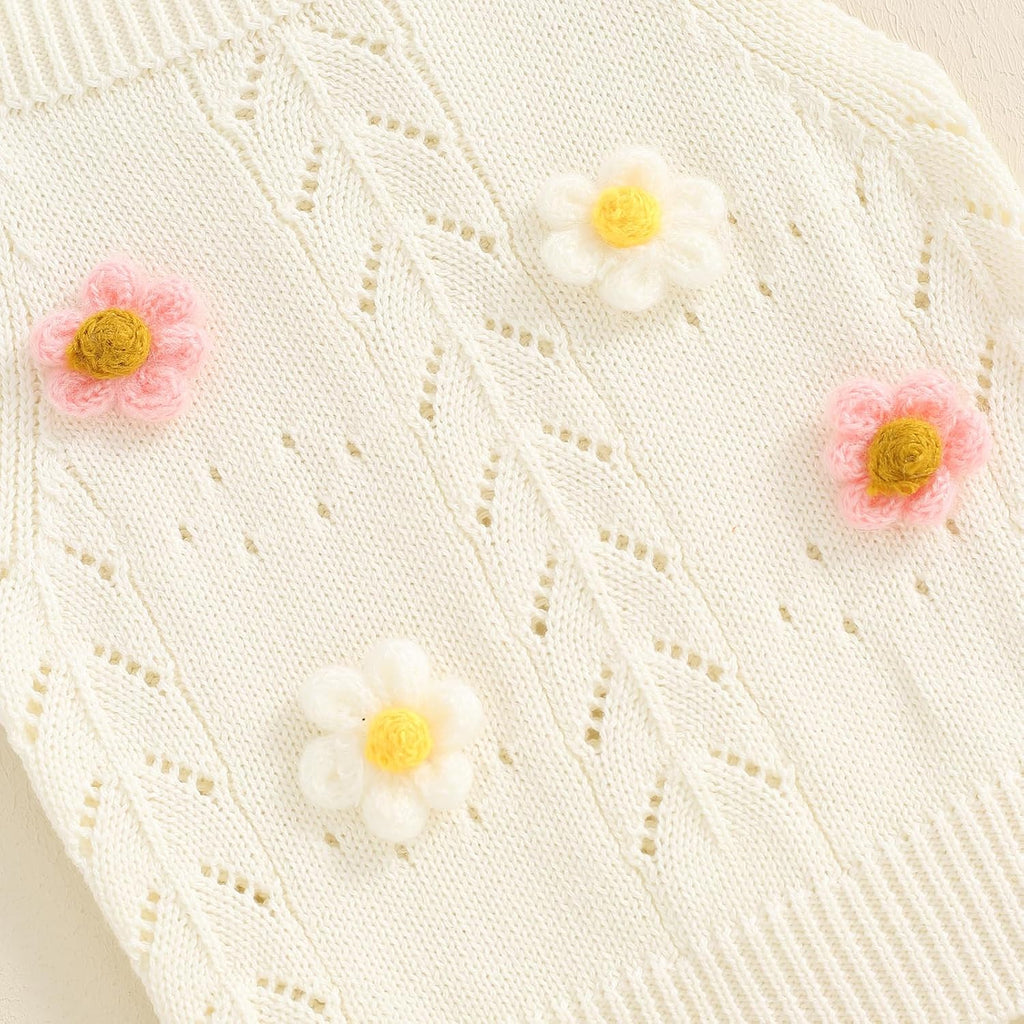 Toddler Baby Girl Clothes Summer Outfit Sleeveless Flower Embroidery Strap Knit Sweater Tank Top Shorts Set