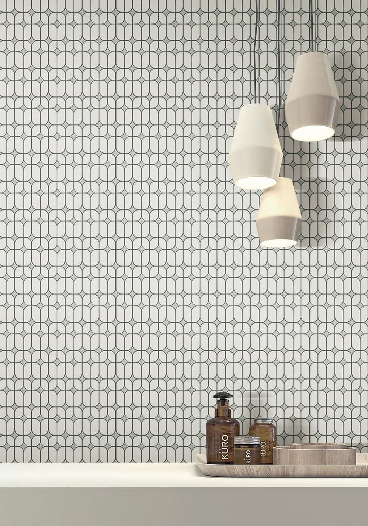 Thassos White Marble Mosaic Tile with Ming Green Accents - Polished Decorative Stone Tile Backsplash, Bathroom Wall &