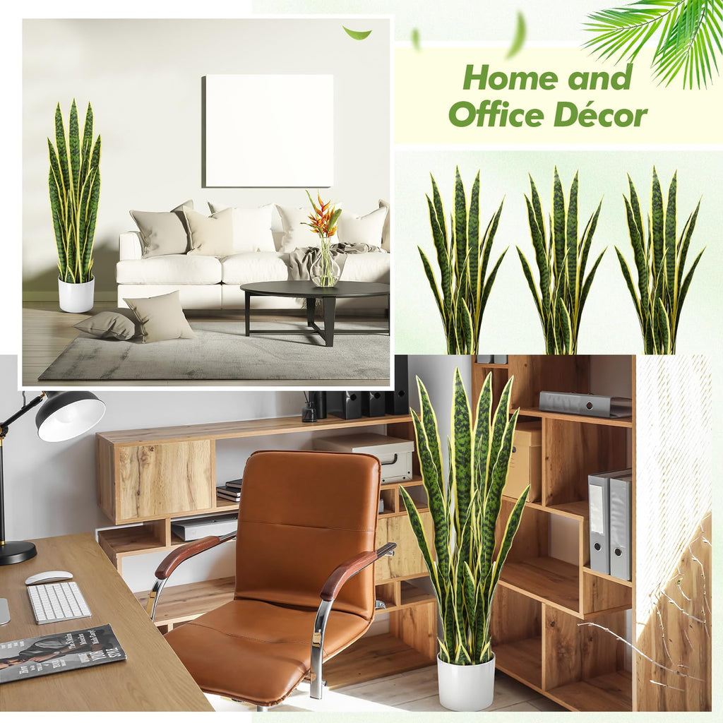 2 Pack 3.17 ft Tall Artificial Snake Plant Fake Sansevieria Plant Large Faux Snake Bulk in Pot Housewarming Gift