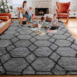 6x9 Area Rugs for Living Room Bedroom, Large Fluffy Grey and Black Throw Rug