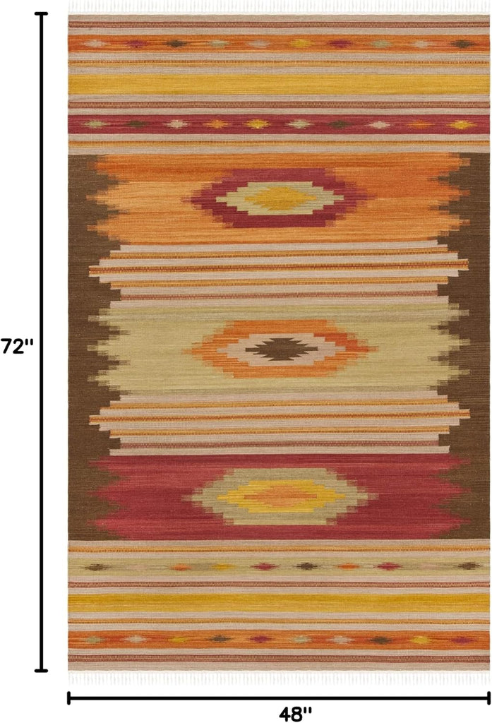 Kilim Collection Accent Rug, Brown & Multi, Handmade Southwestern Tribal Wool, Ideal for High Traffic Areas