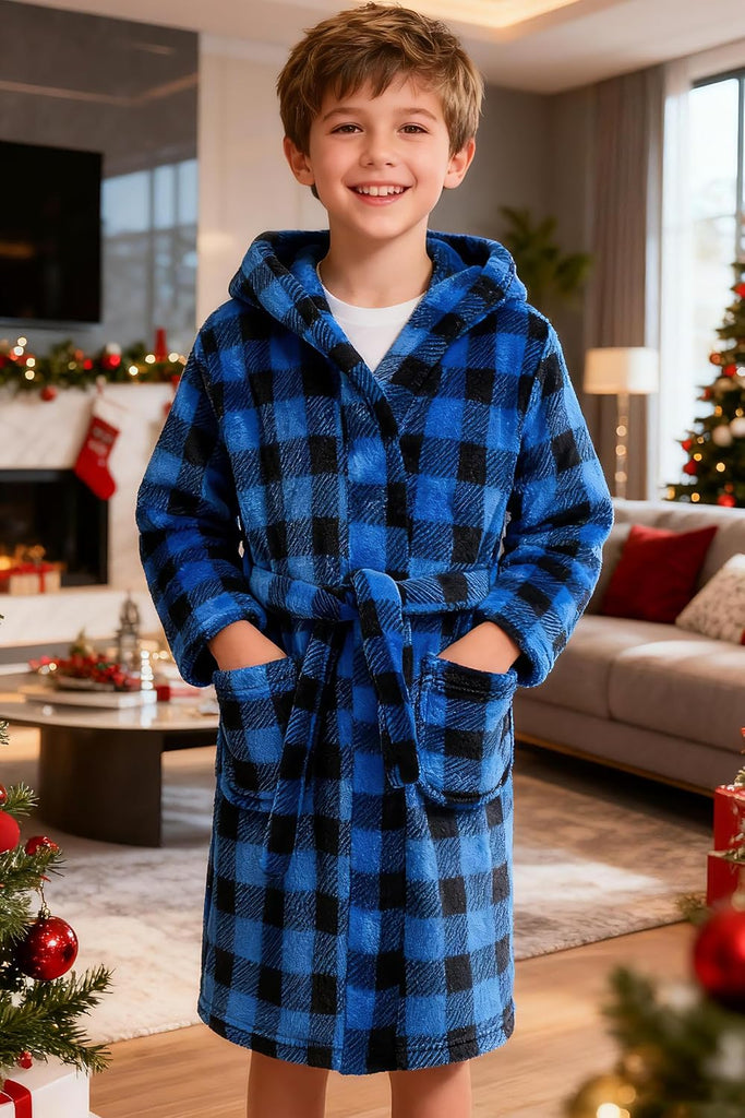 Boys Fleece Robe, Hooded Toddler Soft Fuzzy Bathrobe for Kids