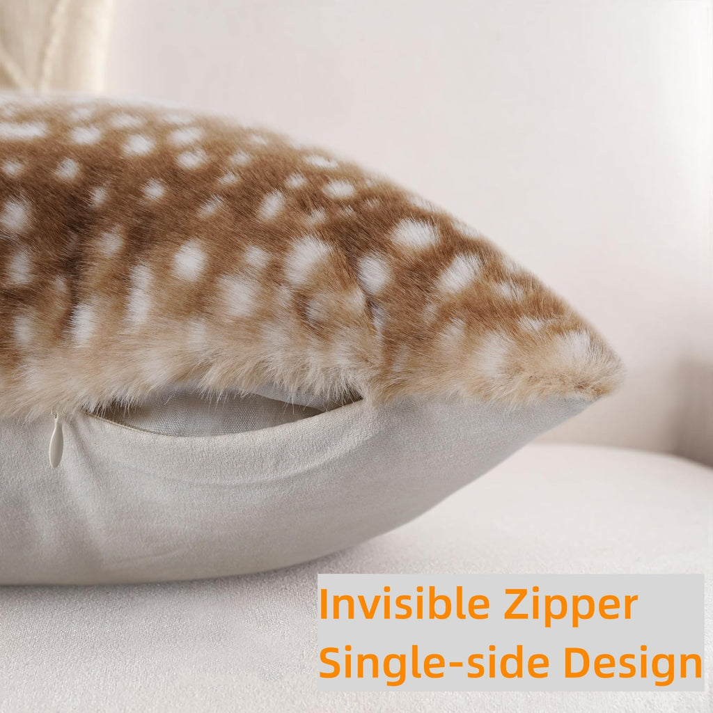 Faux Fur Deer Print Pillow Covers 20x20