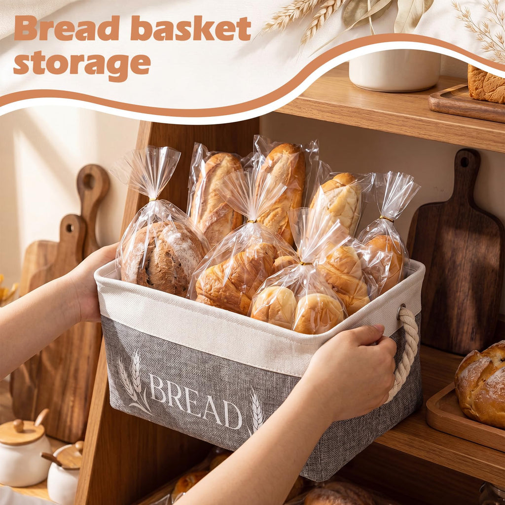 Bread Storage Basket Foldable Bread Storage Container Bin with Handles Burlap Basket Box Counter and Pantry