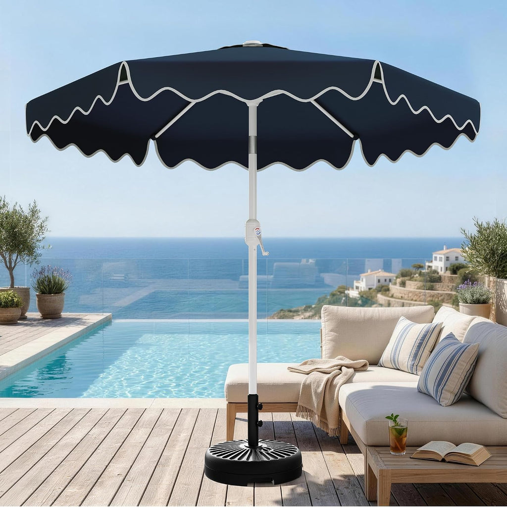 Patio Umbrella with Wavy Trim, UV-Fade-Resistant Canopy, Crank & Tilt - Navy 7.5ft