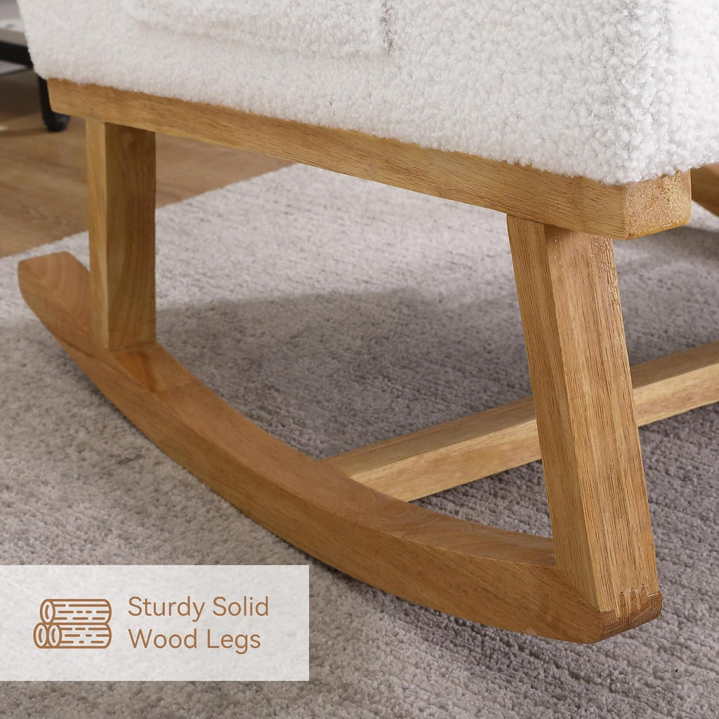 Rocking Chair Nursery, Sherpa Nursing Rocking Armchair for Mom Nursery Morden Rocker Chair with High Backrest,Teddy