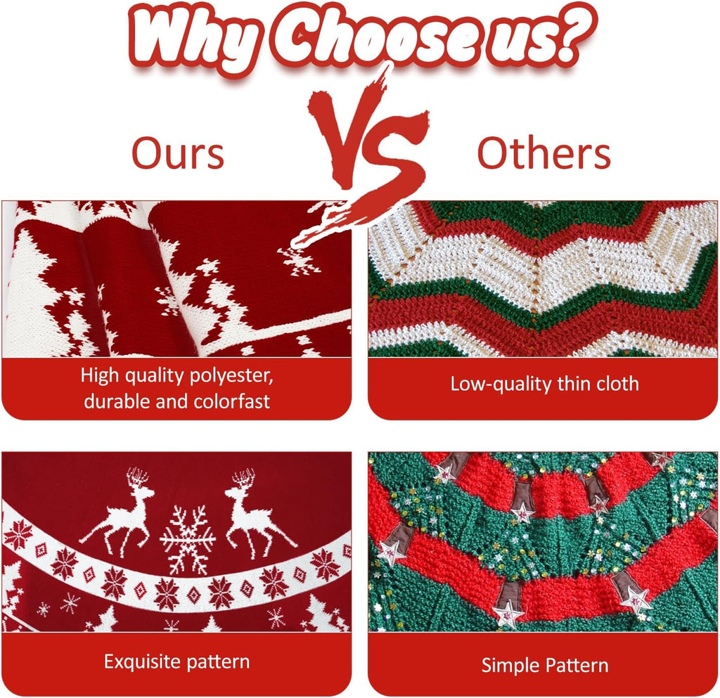 72 Inch Christmas Tree Skirt, Knit Tree Skirt for 7.5 ft Tree to 12ft Tree, Double Sided Large Knitted Tree Skirt