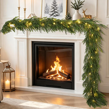 9FT Soft Touch Artificial Norfolk Pine Christmas Garland with Timer Lights