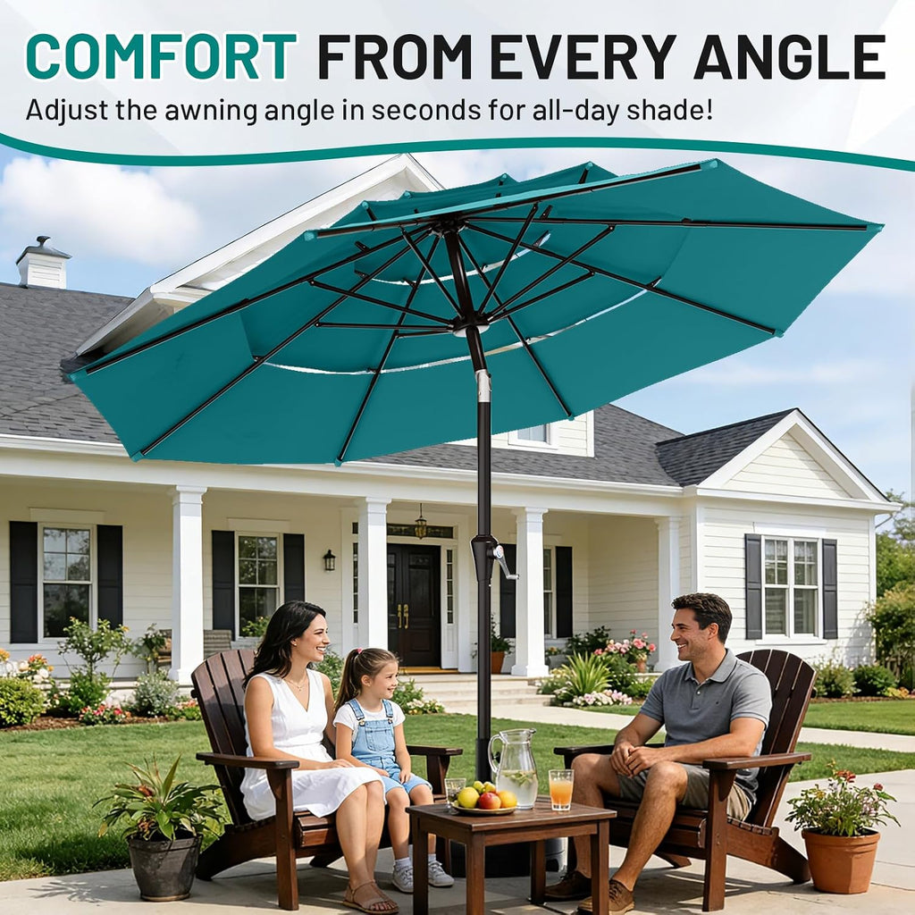9ft 3-Tier Patio Umbrellas, Outdoor Umbrella with 8 Sturdy Ribs UV Protection Windproof