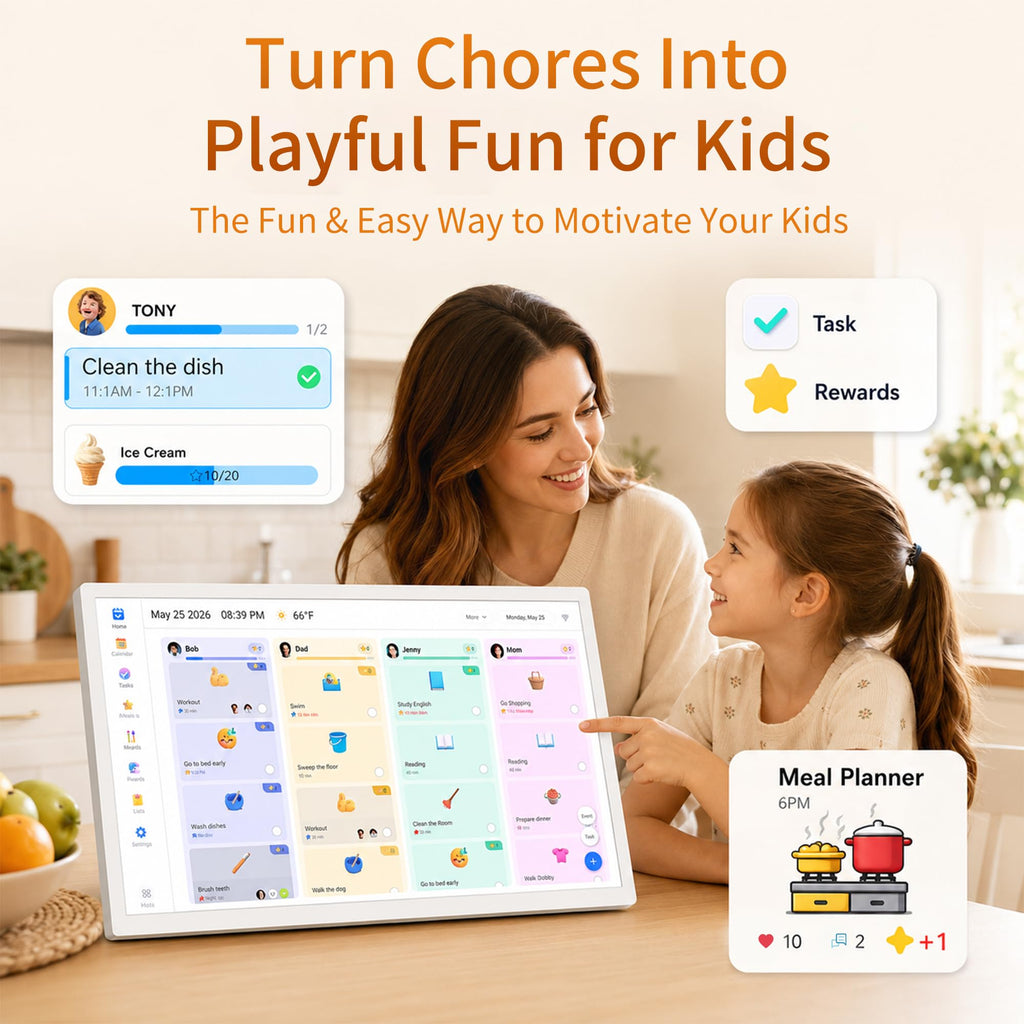 24-inch Smart Digital Calendar Touch-Screen-Whiteboard - Interactive Electronic eCalendar Whiteboard for Chore Chart
