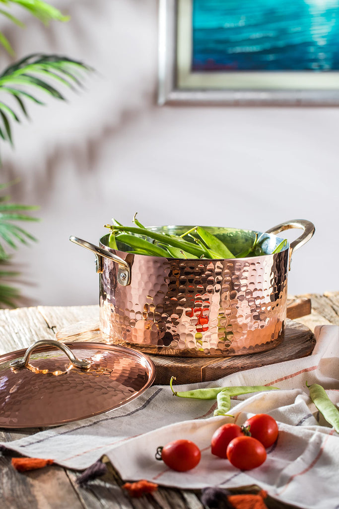 1.2MM Thick Hammered Copper Soup Pot Stew Pan Casserole Dish, 3 Quarts (7.8" x 4")