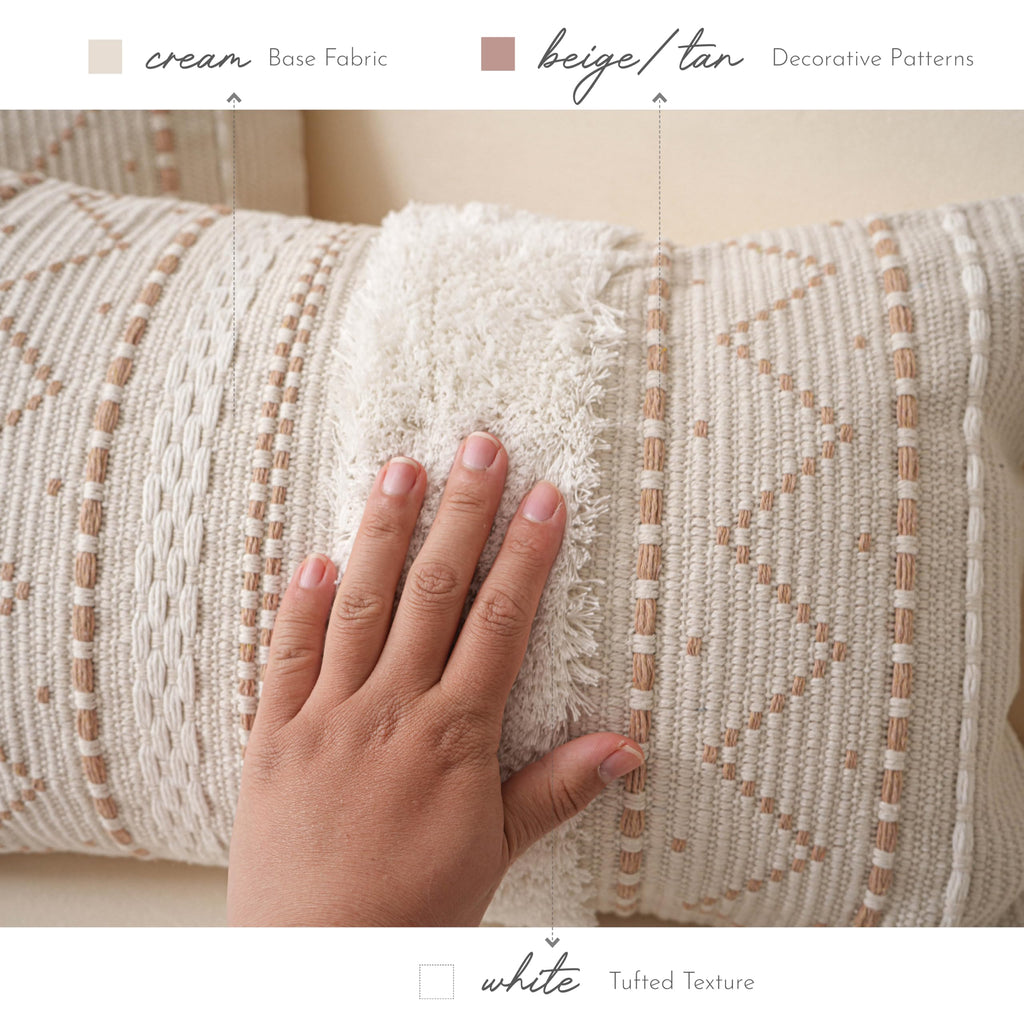 12x20 Lumbar Pillow Cover, Cream Neutral Beige Rectangular Decorative Cushion Cover, Boho Accent Pillowcase with