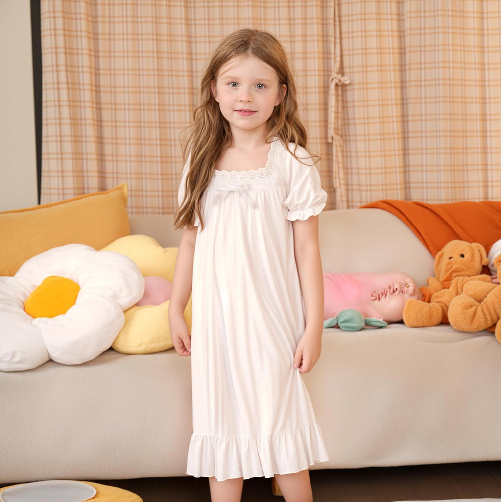Girls Nightgowns Silky Vintage Pajamas Dress for Kids