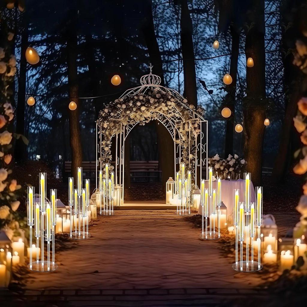 8 Sets 5 Arm Acrylic Candelabra Holder Floor Clear Candle Centerpieces with LED Candles and Shade for Proposal