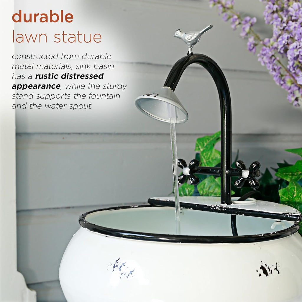 YHL170 32” Indoor/Outdoor Antique Metal Sink Water Fountain with Stand - Charming Waterfall Feature