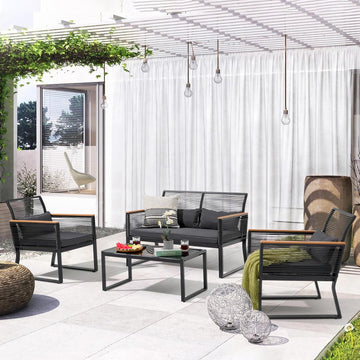 4 Piece Patio Furniture Set, Outdoor Wicker Bistro Set