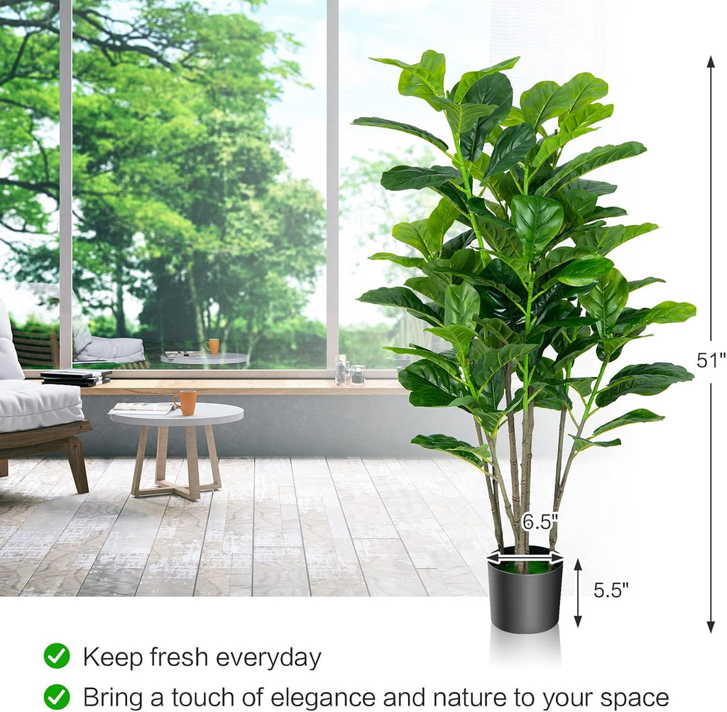 Fake Fiddle Leaf Fig Tree, 2-Pack 51'' Tall Artificial Tree Greenery Plants in Pots W/100 Leaves, Decorative Faux - Set of 2