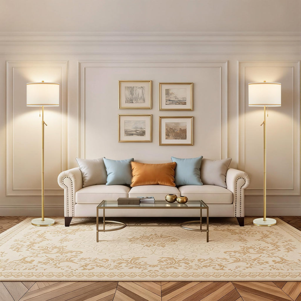 Marble Floor Lamp, Adjustable Height Standing Lamp with Marble Base Tall Lamp with White Shade Floor Lamps Bulbs Not