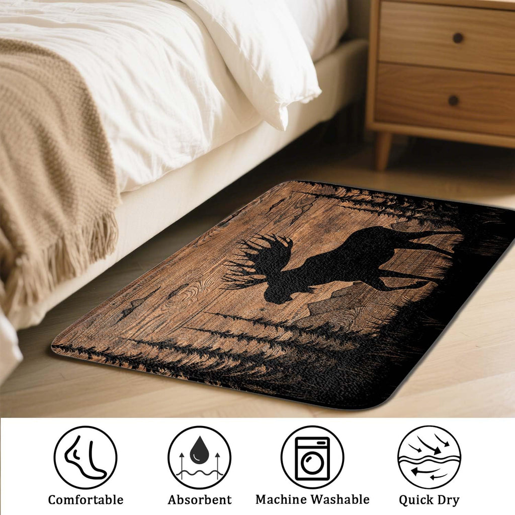 Moose in Pine Forest Wood Style Bath Mat 17X29IN