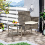 3 Piece Outdoor Furniture Set Patio Gray Wicker Chairs Furniture Bistro Conversation Set 2 Rattan Chairs with Khaki