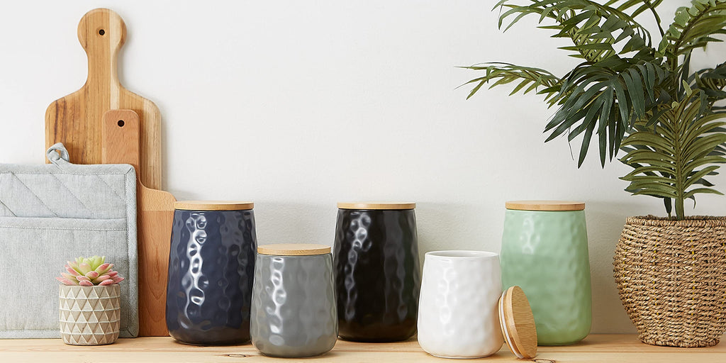 Kitchen Accessories Collection, Textured Matte Ceramic Canister Set, Black Dimple, 2 Piece