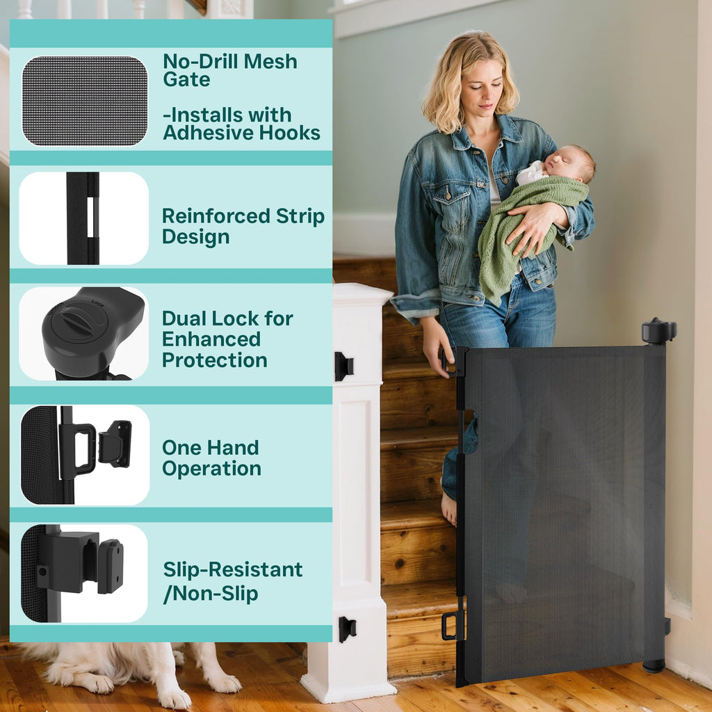 236 Inch Extra Wide Retractable Baby Gate,Mesh Baby Gate or Mesh Dog Gate,34" Tall,Child Safety Gate for Doorways