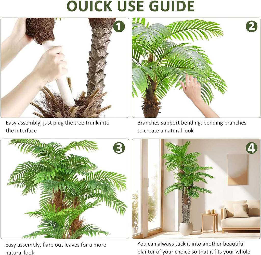 Artificial Palm Trees for Outdoors- 8.5ft Tall Triple Tropical Palm Artificial Tree, UV Resistant Fake Palm Plant