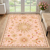 3x5 Area Rugs, Washable Vacuum-Friendly Non-Slip Rug Vintage Boho Gothic Sun and Moon Printed Patter