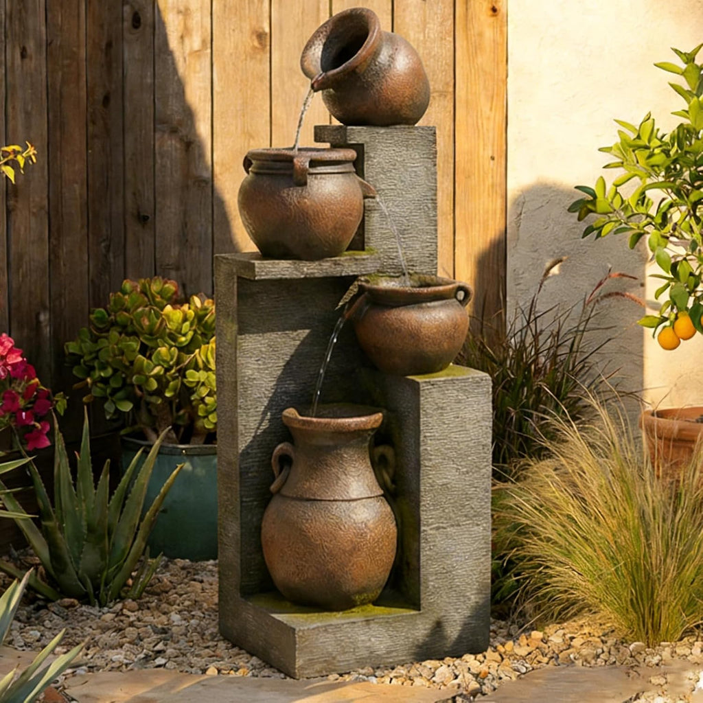 53''H Water Fountain Outdoor Garden Fountain Large- 4 Tiered Cascading Bowls and Outdoor Fountains and Waterfalls with