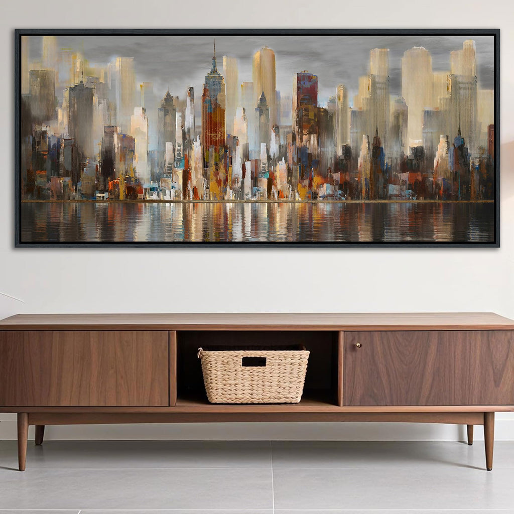Framed Large Cityscape New York Wall Canvas Prints Abstract Brown City Theme Paintings Modern Canvas Wall Pictures