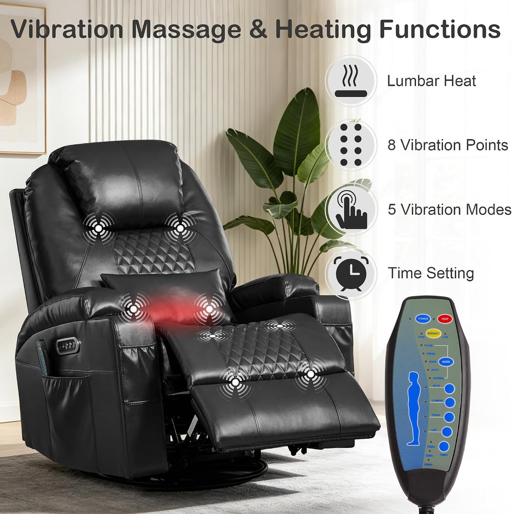 Power Swivel Rocker Recliner with Dual Motor, 240° Electric Glider Recliner with Heat & Massage, Rocking Chair