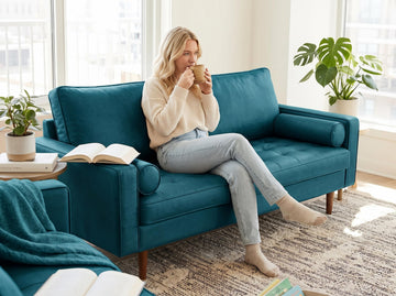 Velvet Tufted Sofas, Classic Mid-Century Style with Modern Silhouette, Button Tufting and Wood Legs, Includes 2