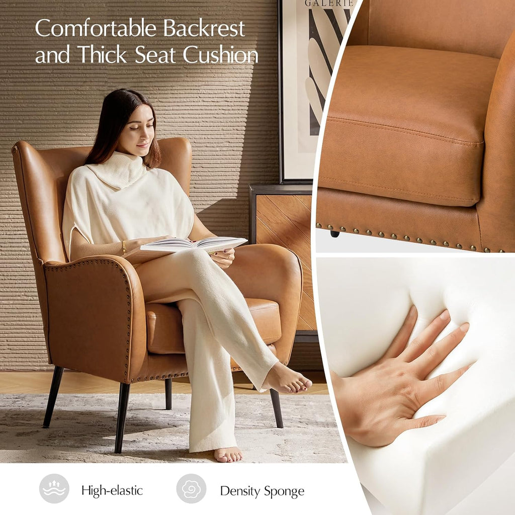 Faux Leather Accent Chair, Camel