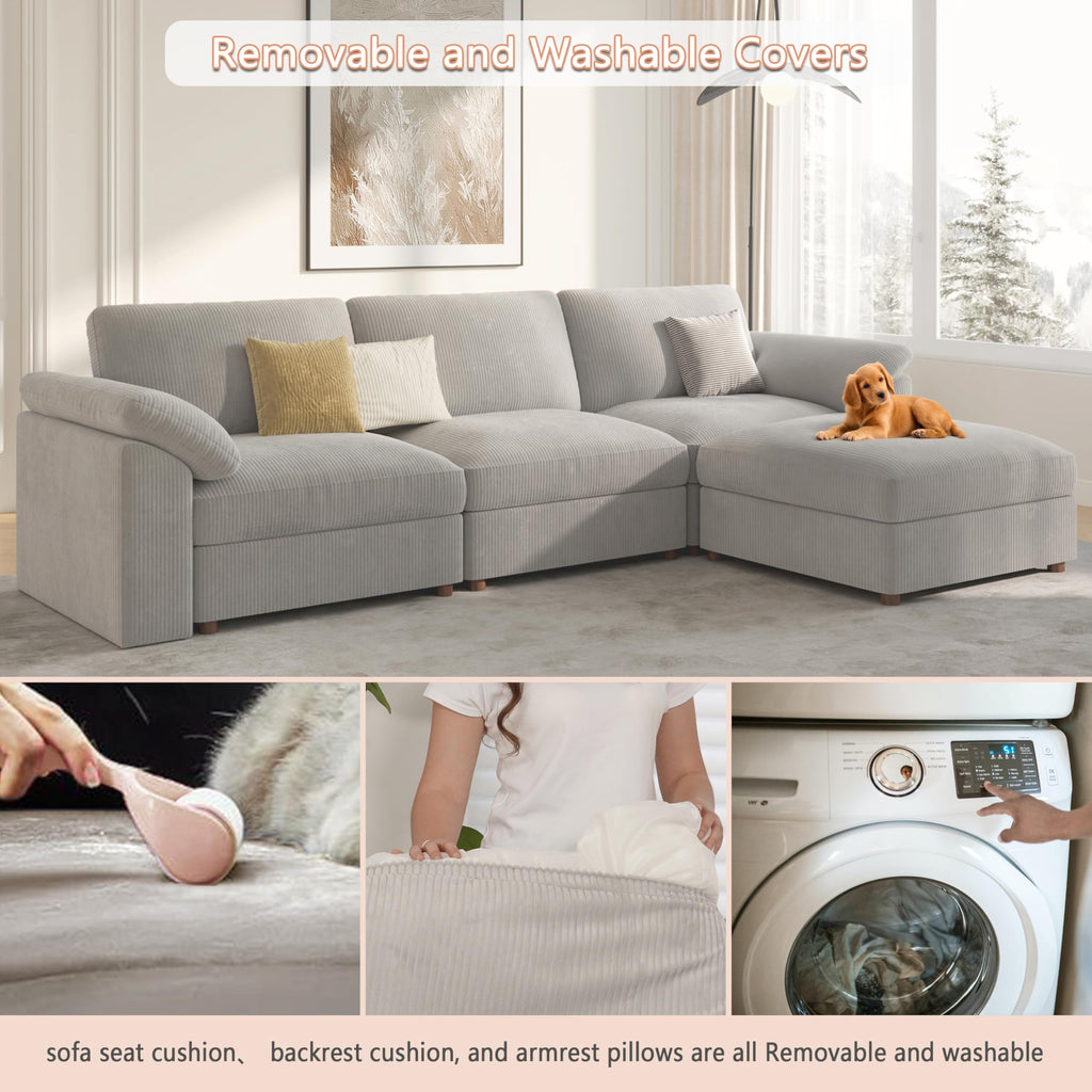 Corner Module for Corduroy Sectional Couch, Light Gray