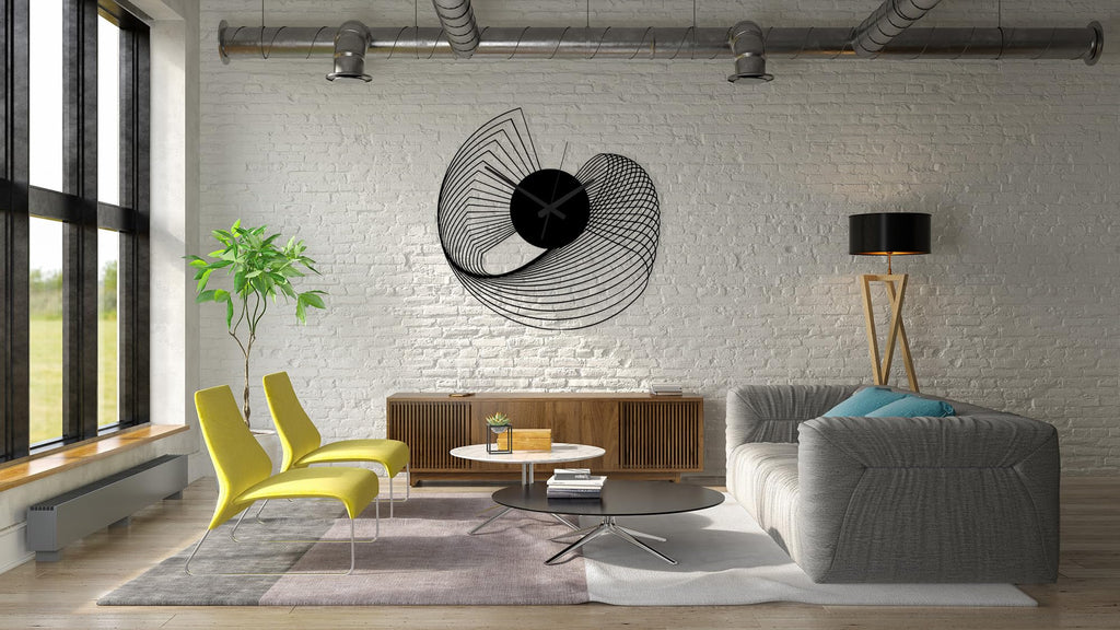 Abstract Large Metal Wall Clock - Modern Kinetic Sculpture Wall Art | Unique Geometric Silent Clock & Contemporary