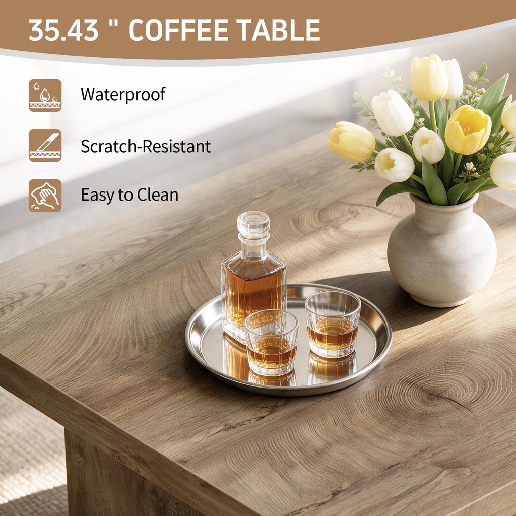 Square Coffee Table, Wooden Living Room Table, Center Table with a Large Tabletop, 35.4" x 35.4", for Small Spaces