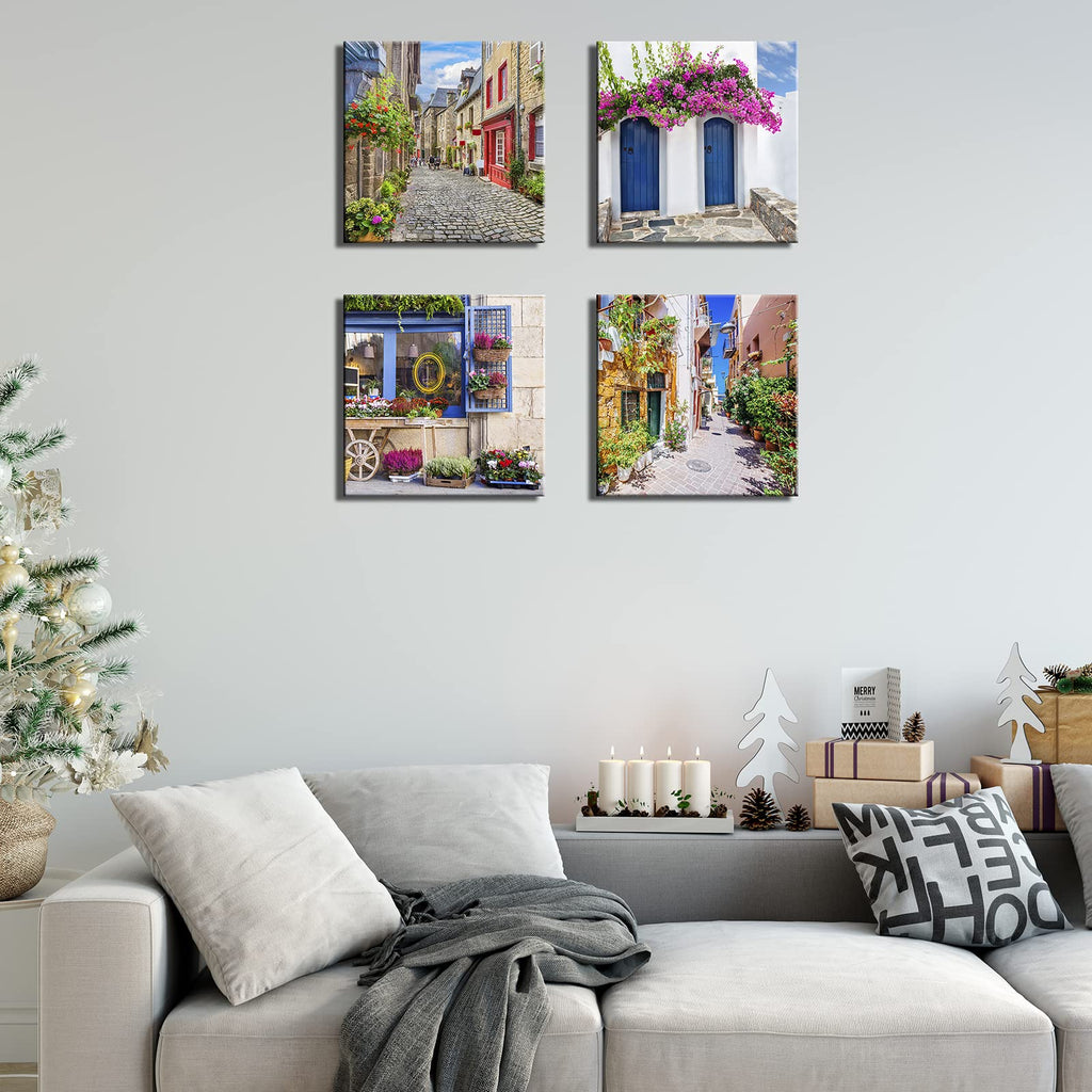 Italy Tuscan Wall, Colorful Nature Scenic Framed Pictures Canvas Prints, Modern Town Street Artwork Paintings Wall