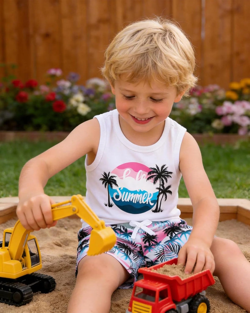 Toddler Boy Clothes Piece Summer Set - Sleeveless Tank, Short Sleeve Top and Shorts