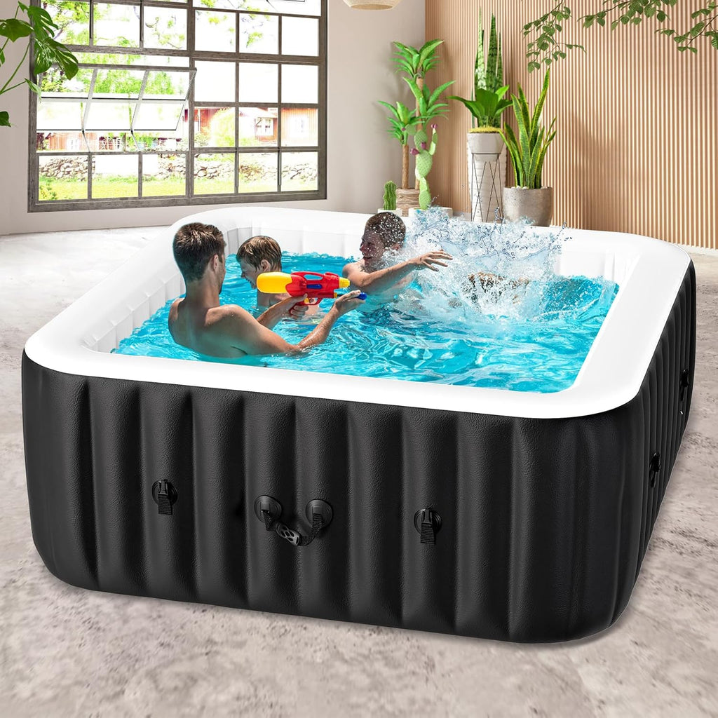 73" X 73" X 25" Inflatable Hot Tub, 4-6 Person Square PVC Spa | Blow Up Hot Tub Portable Outdoor Spa with 130 Bubble