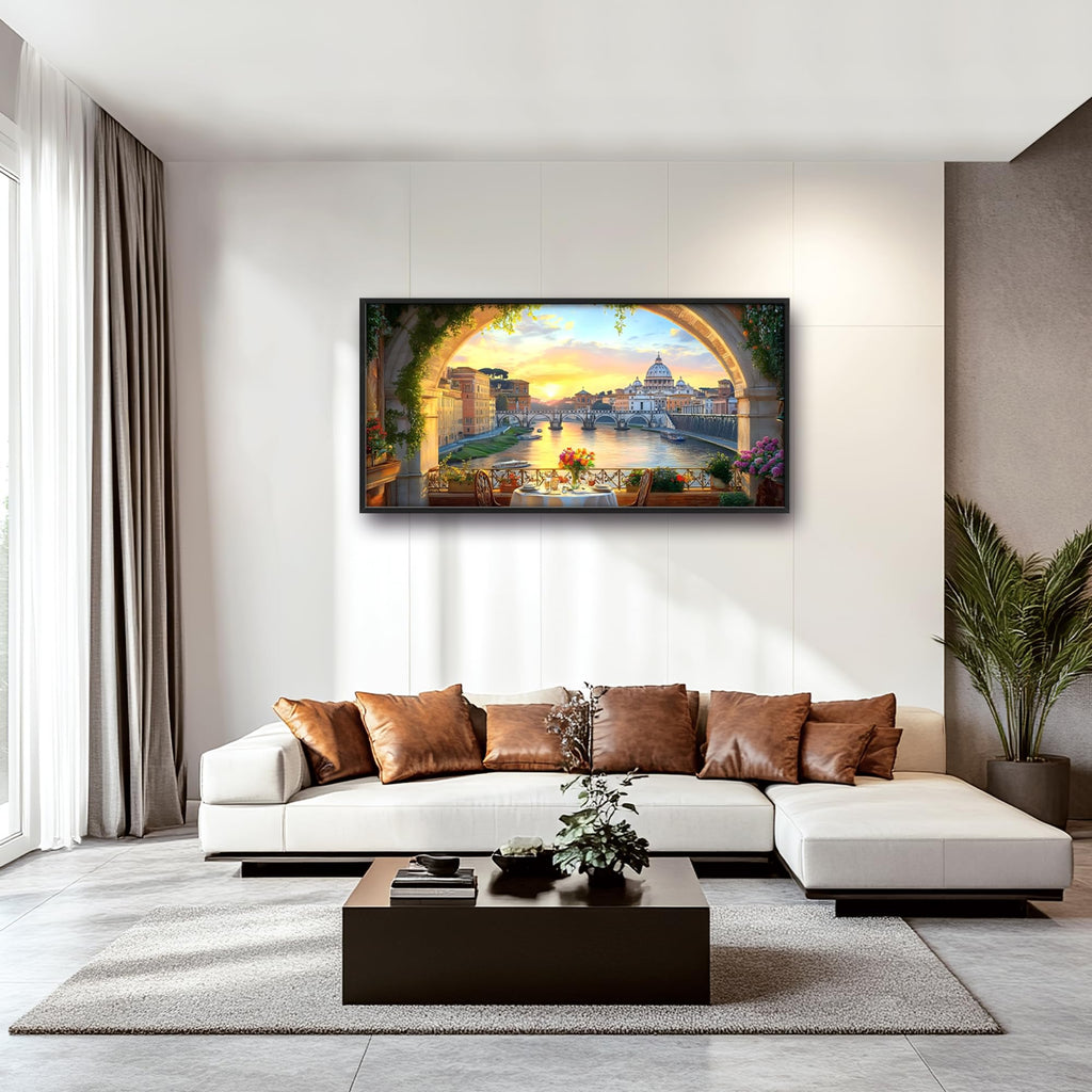 Tiber River in Rome Italy Large Wall Framed Wall Decor, Cityscape Pictures Oversized Canvas Print Painting Modern