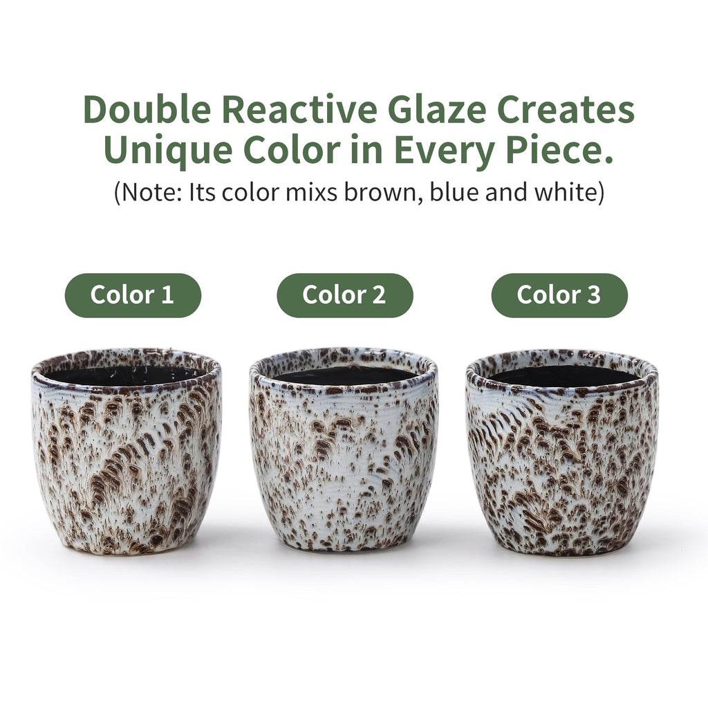 Succulent Pots, 4 Inch Small Indoor Ceramic Planter Pot with Drainage Holes and Saucers for Plants- Reactive Glaze