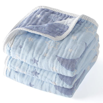 Cotton Muslin Baby Blankets Organic Comforter Reversible Neutral Layer Soft 43.3"x41.3" for Newborn Infant Toddler