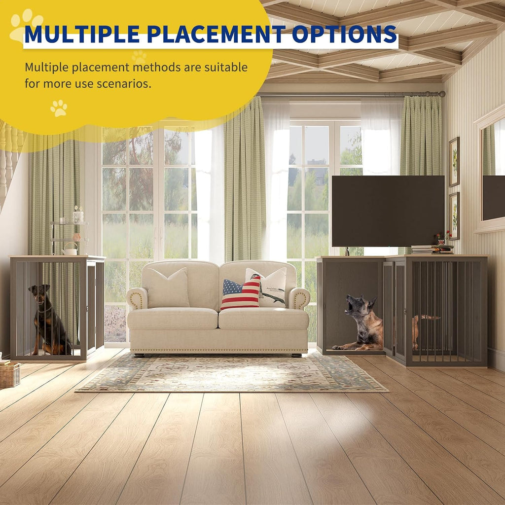 Dog Crate Furniture for 2 Dogs, Large Dog Kennel Furniture with Dividers and Double Doors, All Steel Frame