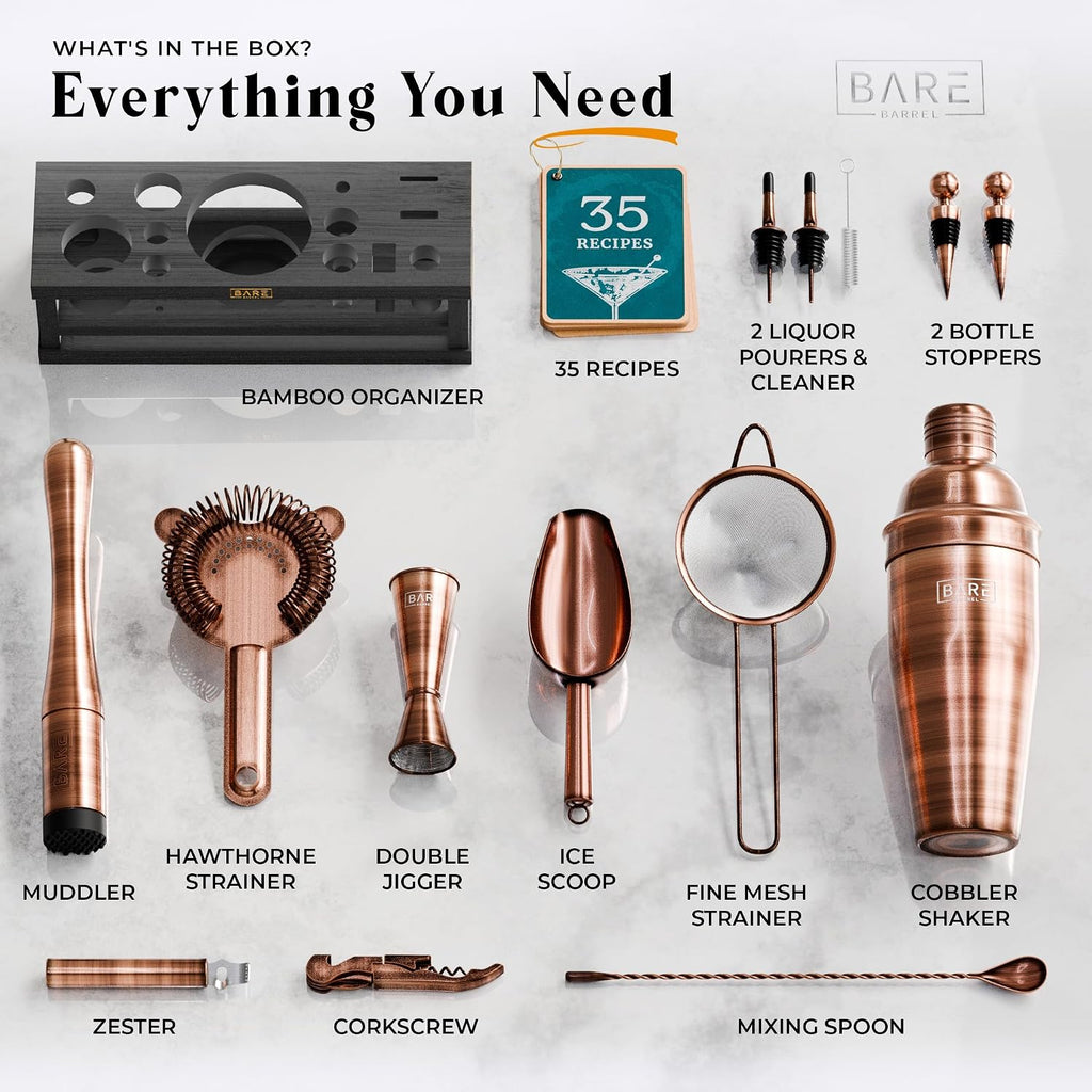 Mixology Bartender Kit Bar Set | 16-Piece Cocktail Shaker Set | Martini Barware Mixing Tools Bartending | Incl. 35 - Set of 16
