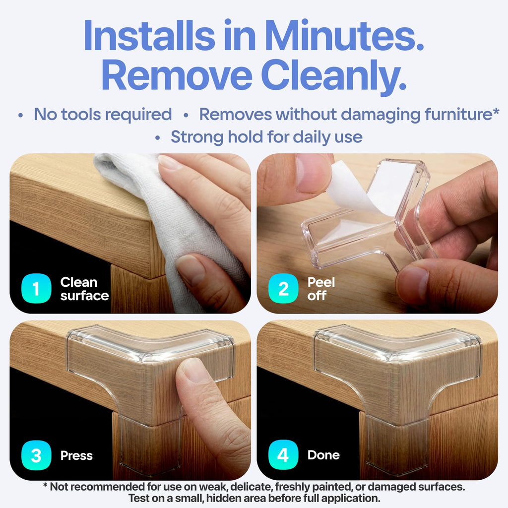 Furniture Corner & Edge Safety Bumpers, 16ft Edge Protector & 4 Clear Corner Protector Baby Proofing. Clear Corner