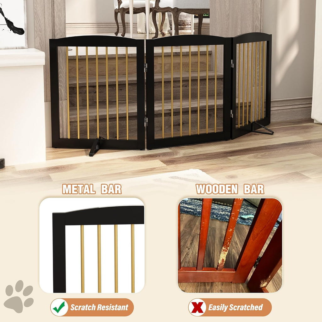 Freestanding Pet Gate for Dogs, Foldable Wooden Dog Gate, Indoor Dog Gate for Doorways, Stairs, Step Over Pet Puppy