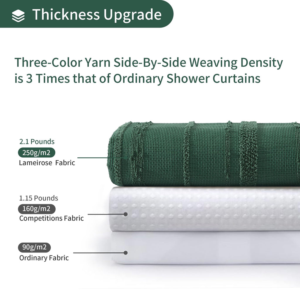 Extra Long Dark Green Boho, 72 x 78 Cotton Blend Waffle Weave Stripe Textured Heavy Duty, Fabric